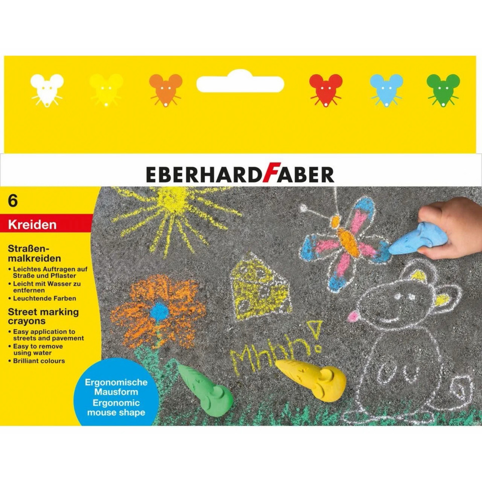 Straßenmalkreide Maus, 6 Stück, sortiert EBERHARD FABER 526561