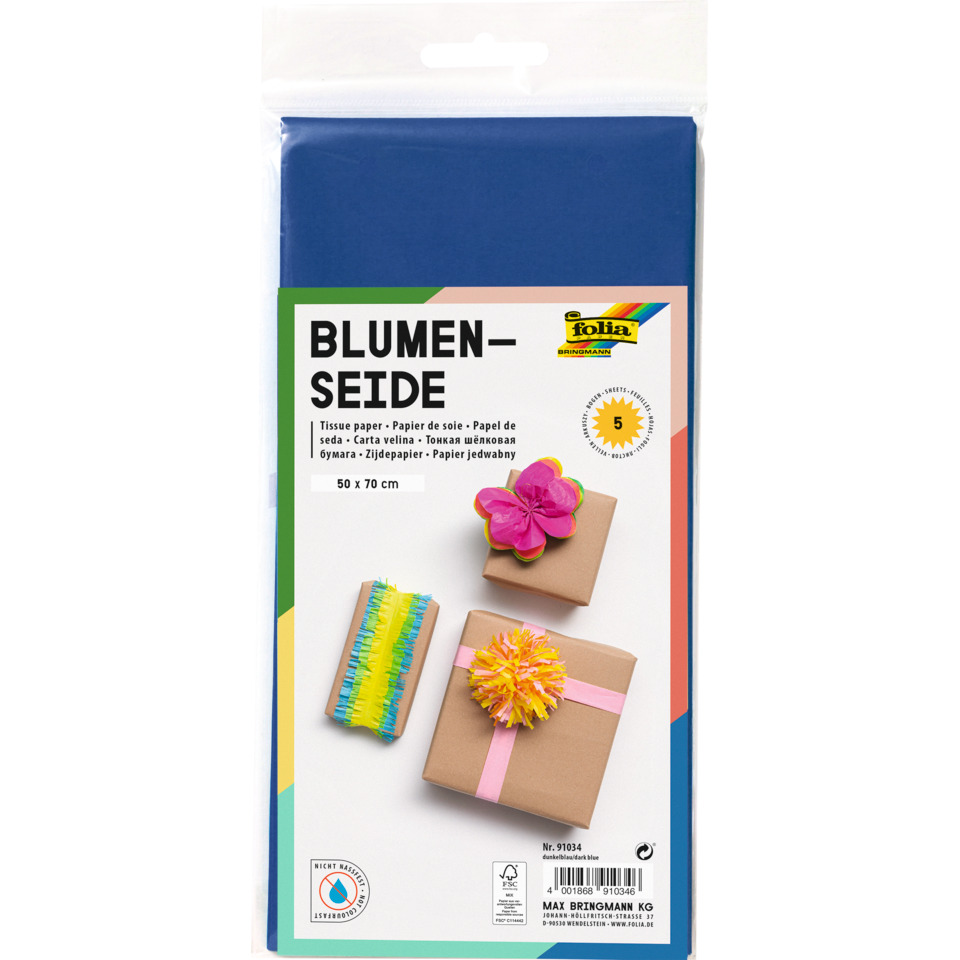 Tissuepapier, Geschenkpapier, Blaue Blätter, Dekorationspapier, Größe 50x70 cm
