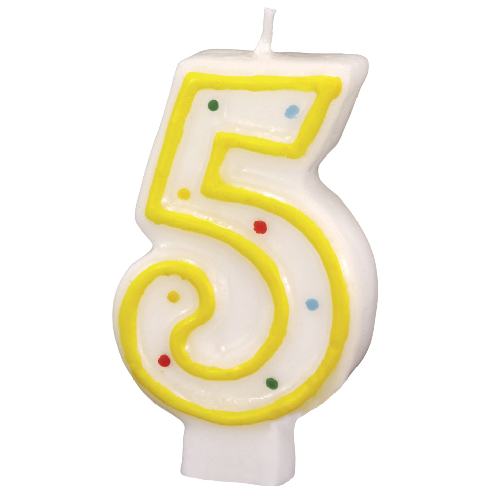 Zahl 5, Geburtstagskerze, Wax candle, Kuchenkerze, Zahlenform