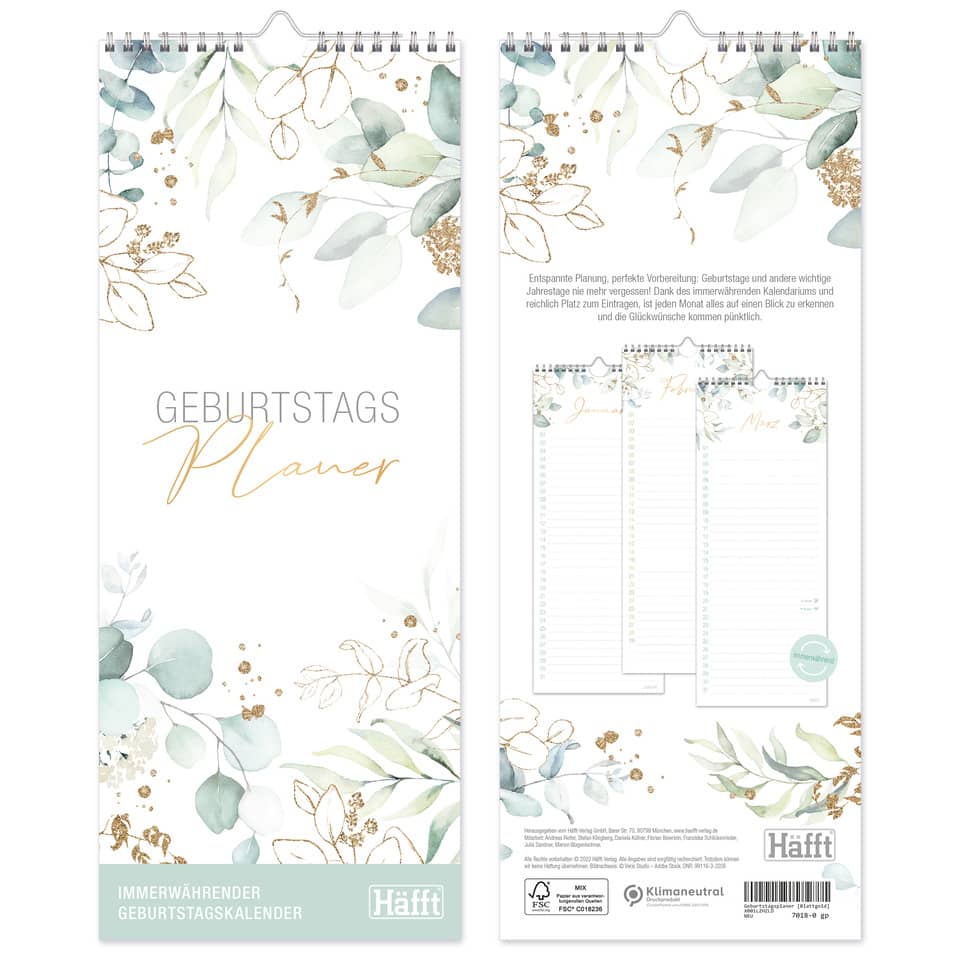 Geburtstagsplaner, Kalender, Blätter, Mustermotiv, Minimalistisch