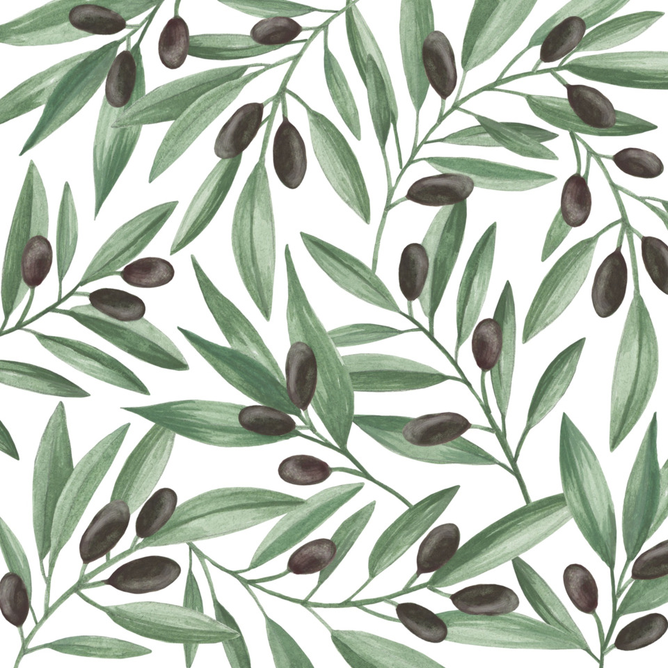 Olivenzweig, Blätter Muster, Oliven, Botanisches Motiv, Grün