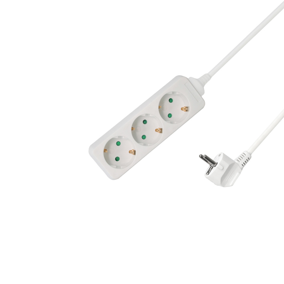 Mehrfachstecker, Steckdosenleiste, EU-Stecker, Dreifachsteckdose, Weißes Gehäuse