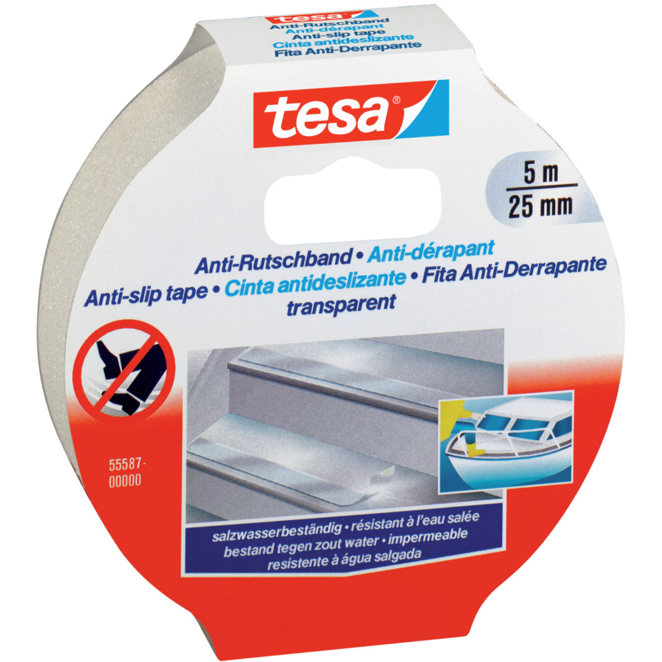 Anti-slip tape, Transparent, 5 m, 25 mm, Saltwater resistant, Anti-slip, Tape, Transparent, Adhesive, 5 m x 25 mm