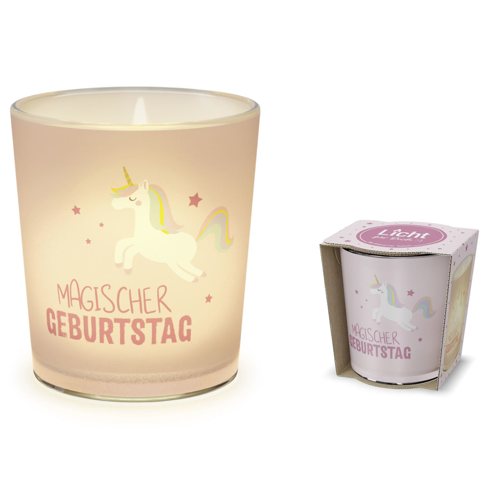 Einhorn, Glitzerkerze, Geburtstag, Keramikbecher, sanft pink
