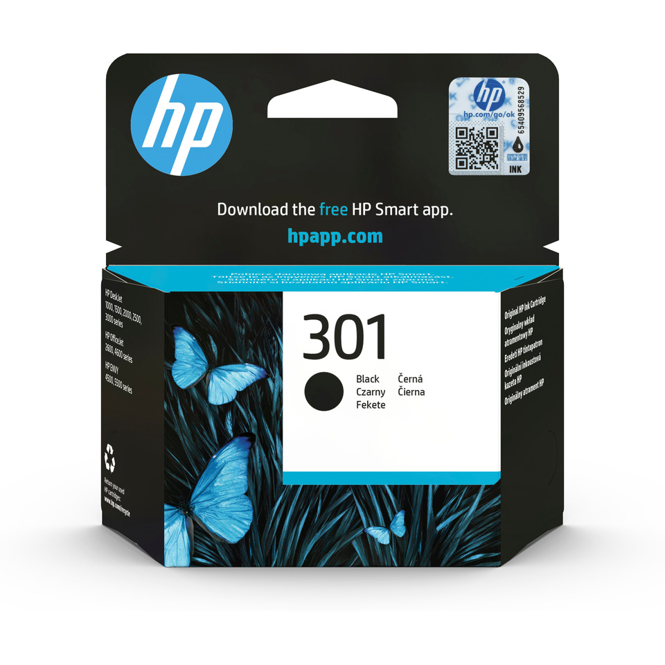Tintenpatrone, HP Druckerpatrone, Schwarz, 301, Motiv Blaue Schmetterlinge