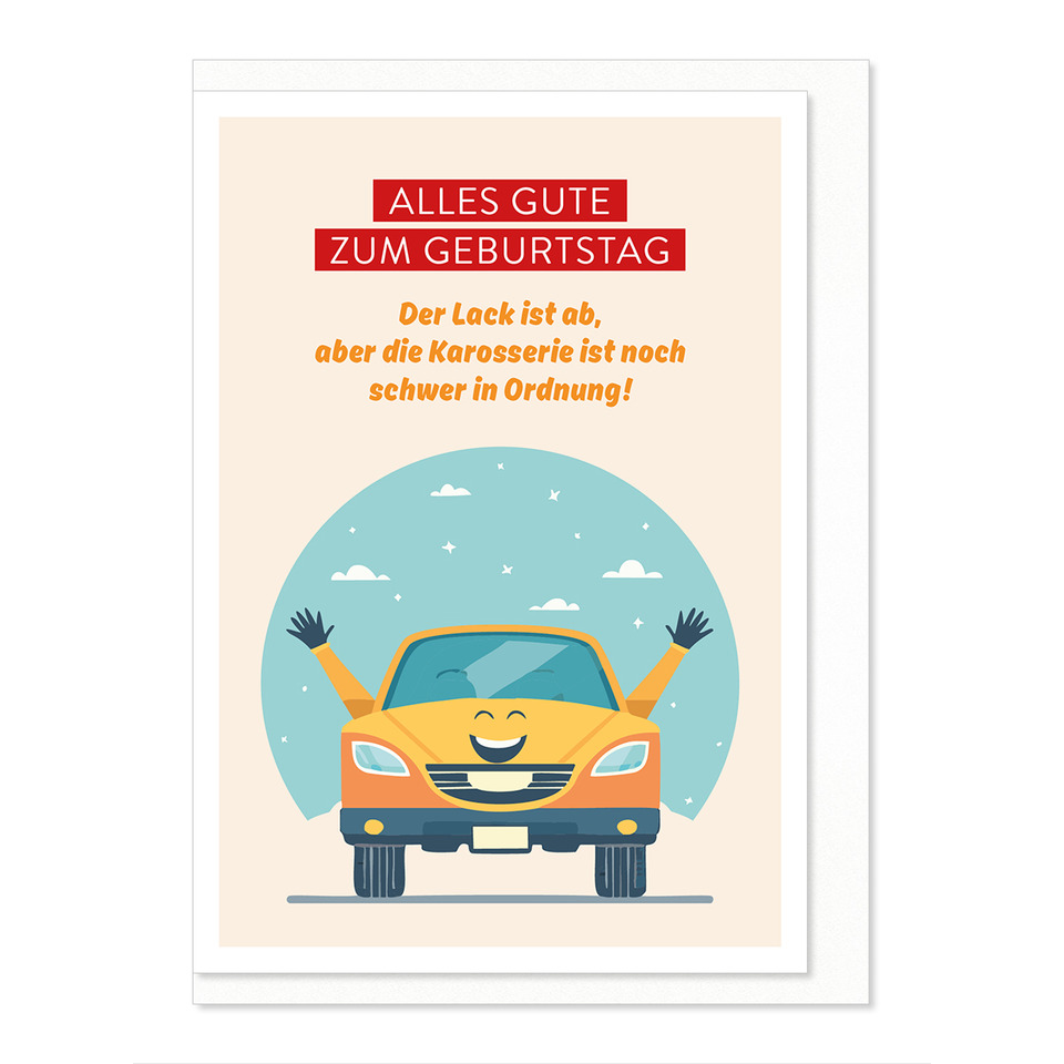 Karte, Geburtstag, Auto, Gelb, Comic-Style