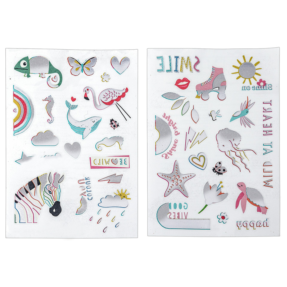 Stickerbogen, Doodles, Bunt, Tiere, Wellen