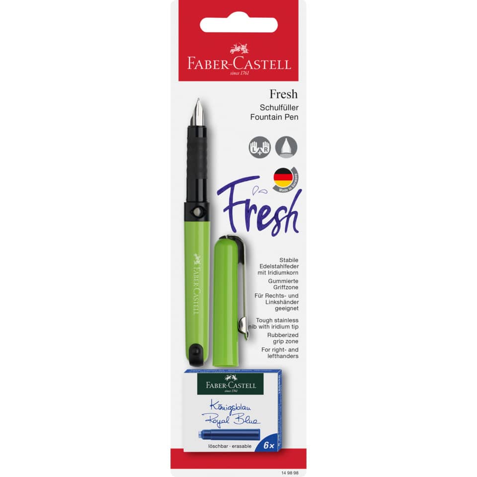 Fountain pen, Nib, Edelstahl, Grüner Körper, Tintenset