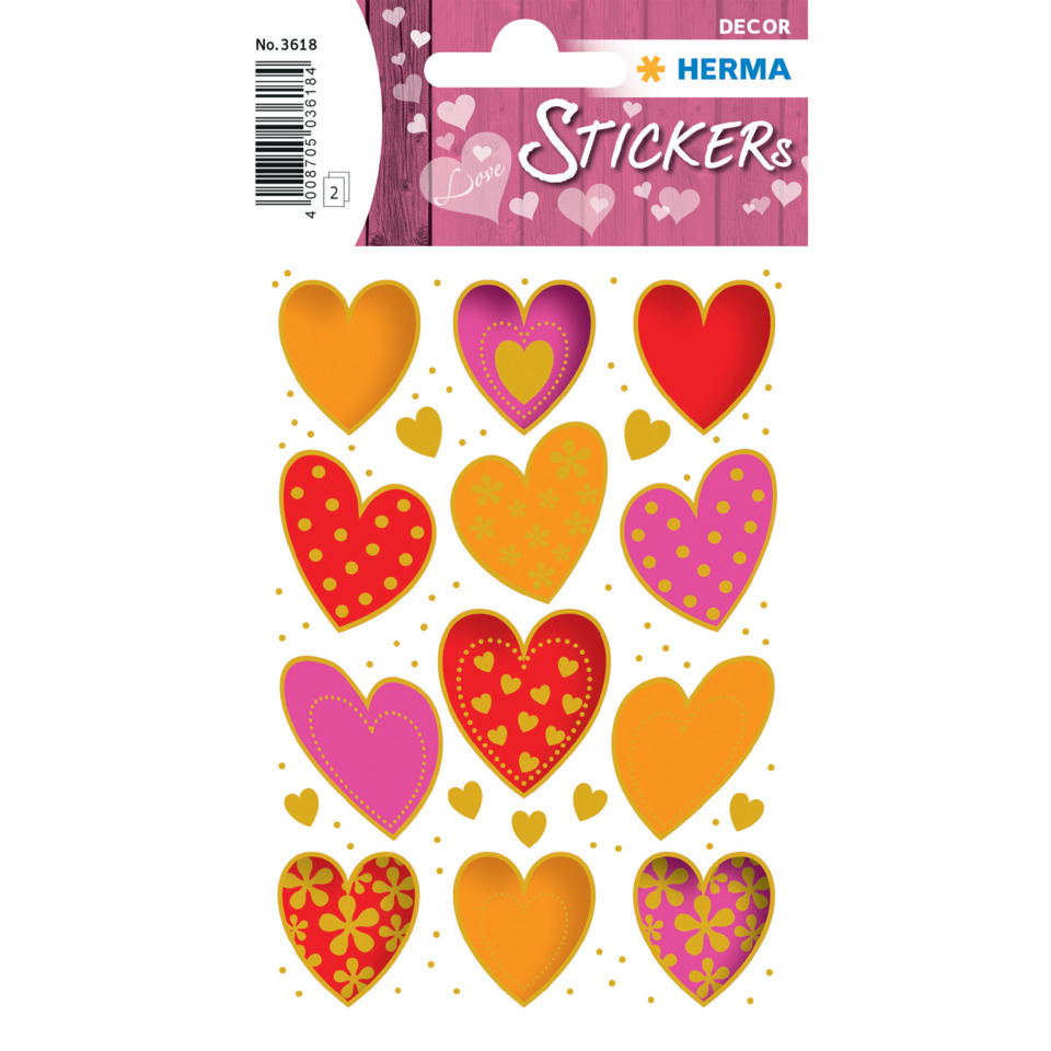 Herzaufkleber, Herz Sticker, Dekoration, Embossed hearts, Bunt