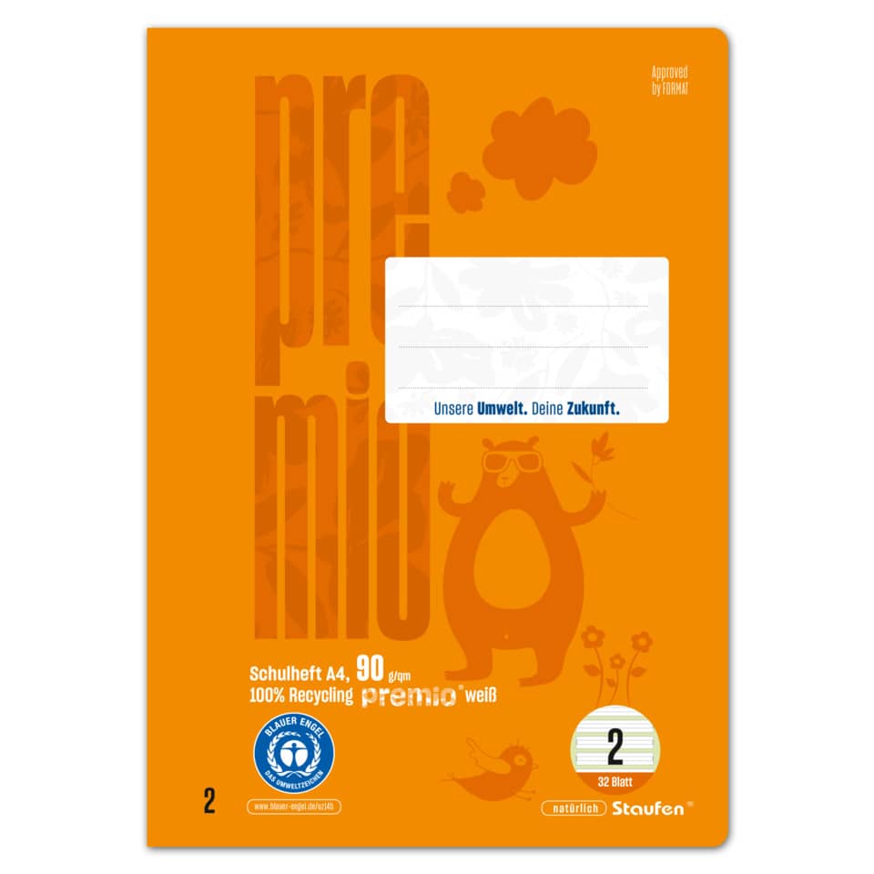 Schulheft, A4, orange, Recycling, Blauer Engel