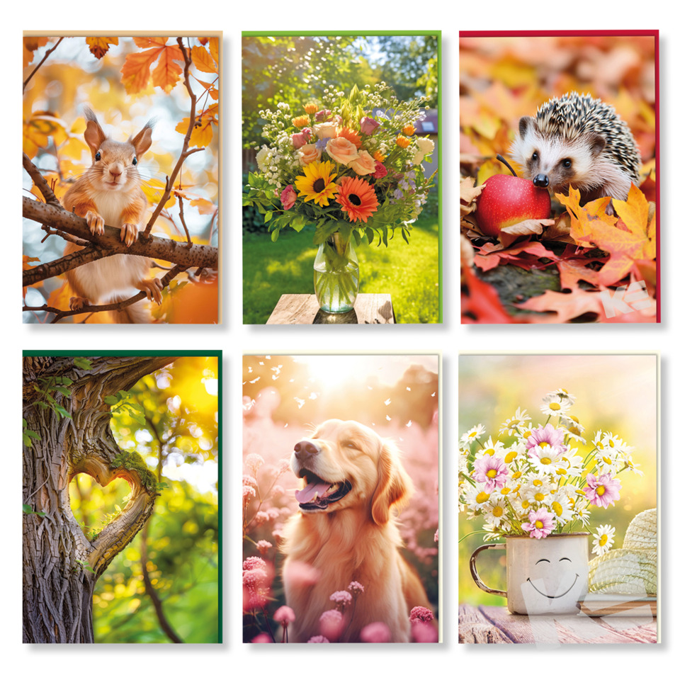 Eichhörnchen, Blumenstrauß, Apfel, Hund, Morgenlandschaft