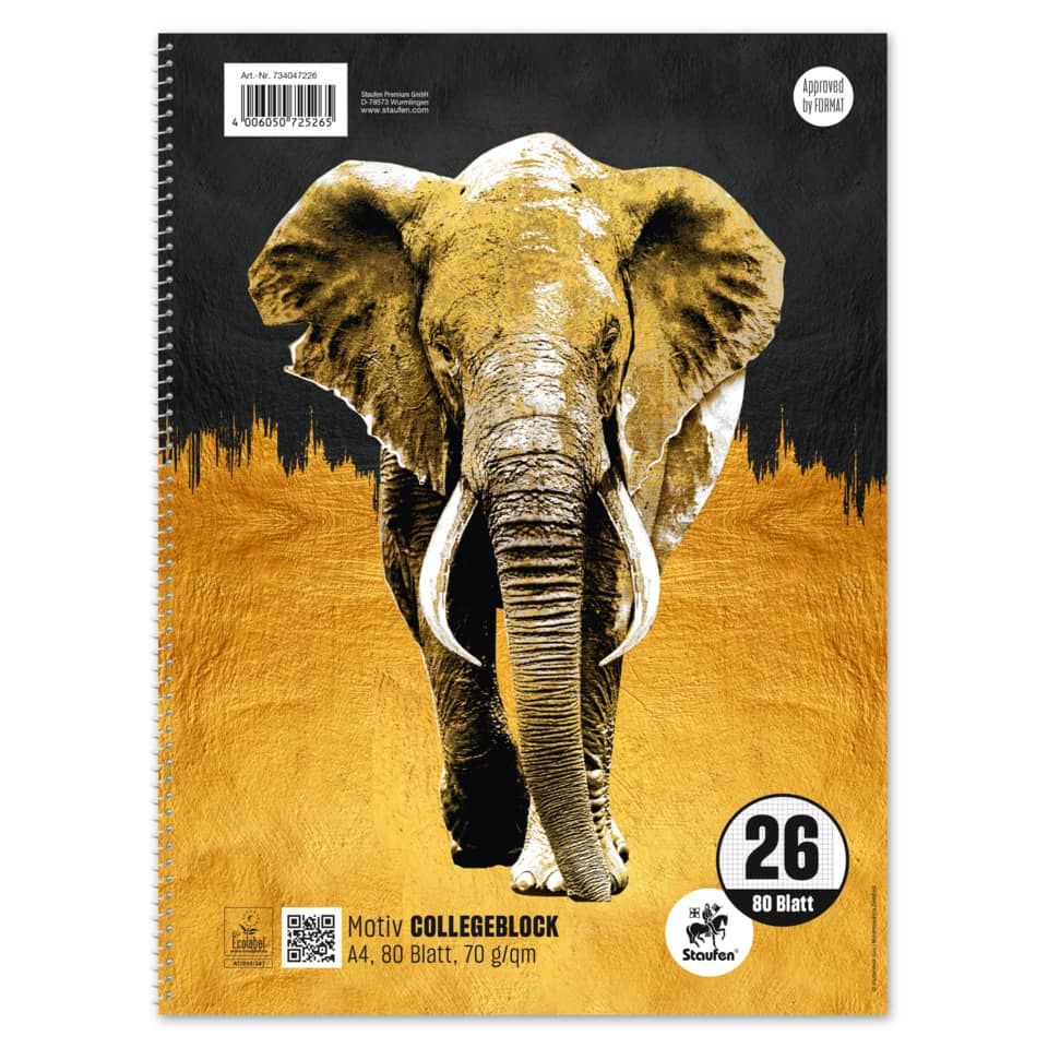 Elefant, Tierbild, Notizheft, Spiralbindung, Kunstdruck