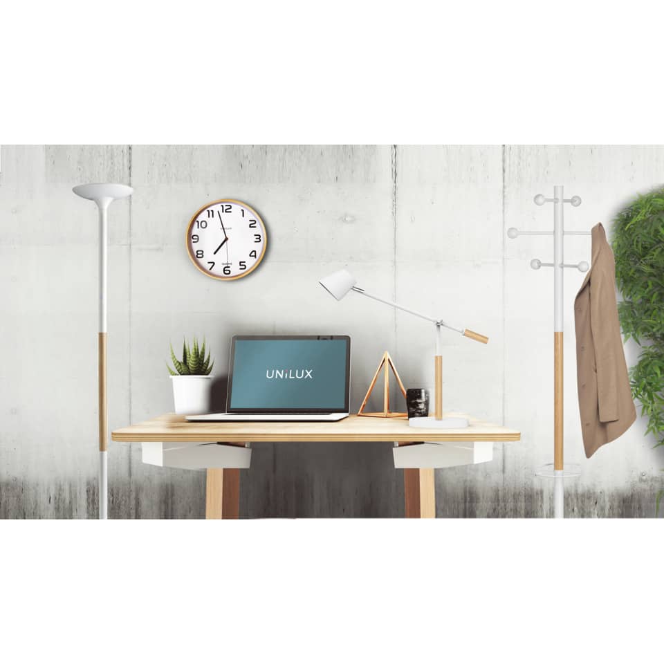 Schreibtisch, Laptop, Arbeitszimmer, Stehlampe, Kleiderständer