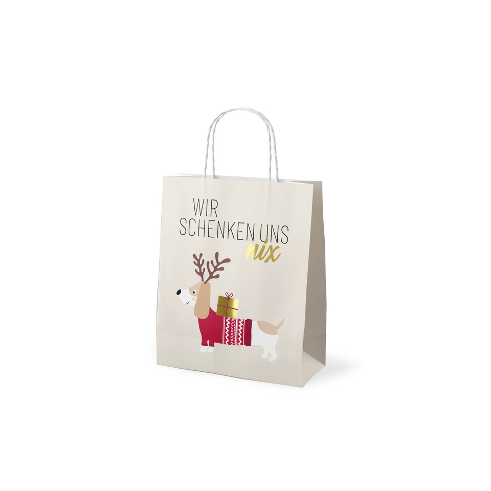 Geschenktüte, Weihnachtsmotiv, Hund, Paket, Rommel-/Kuscheltierdeko