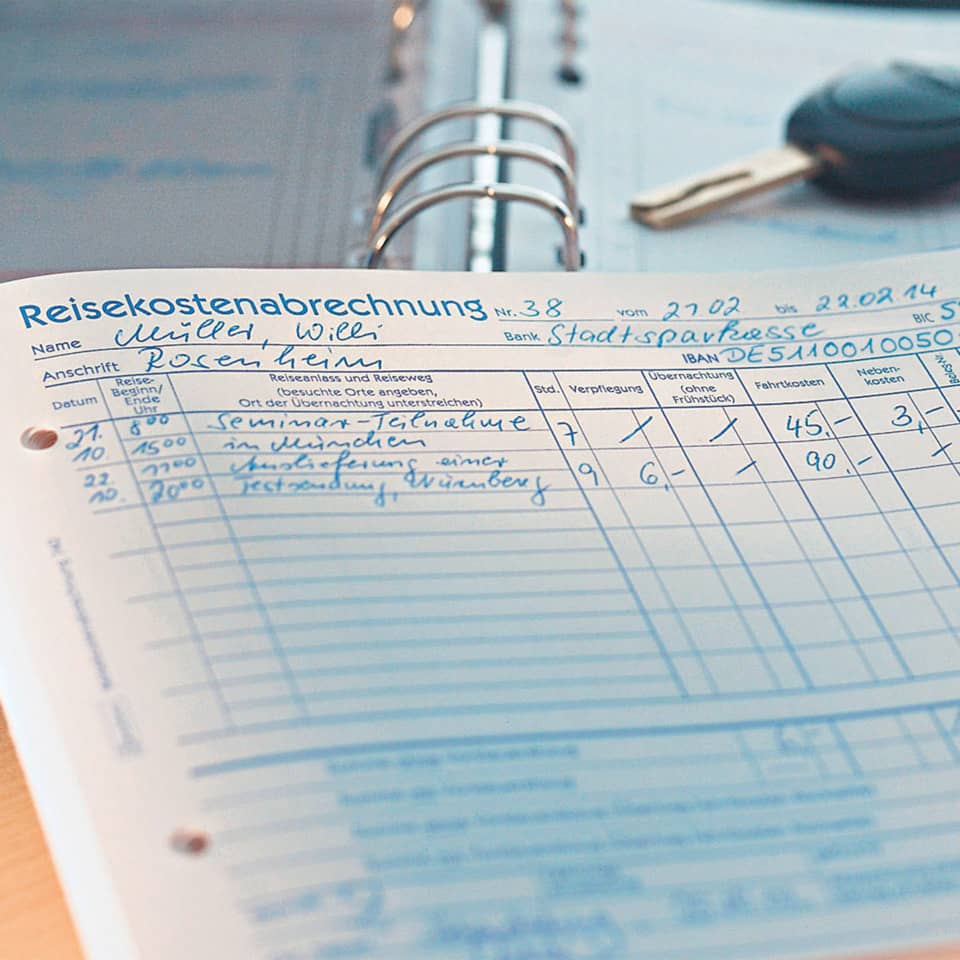 Reisekostenabrechnung, Spiralhefter, Kassenbuch, Notizblock, Dokument