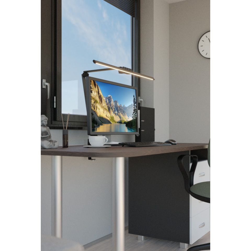 Schreibtisch, Monitor, Laptop-Setup, Arbeitsplatz, Lampe