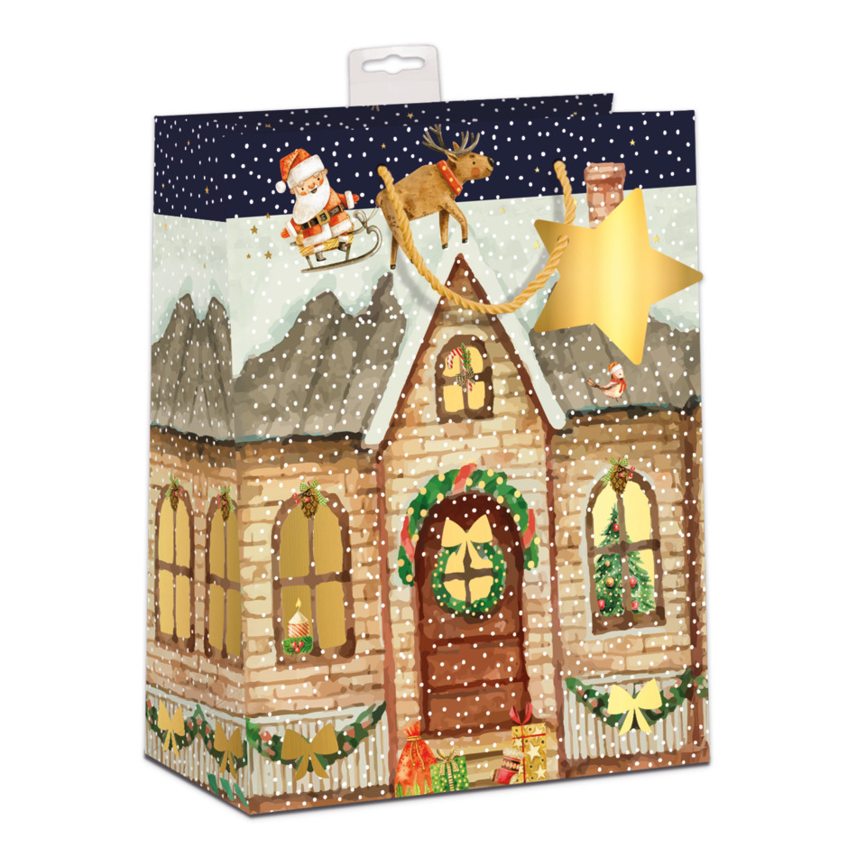 Weihnachtsverpackung, Haus, Schneeadvent, Sterne, Kranz