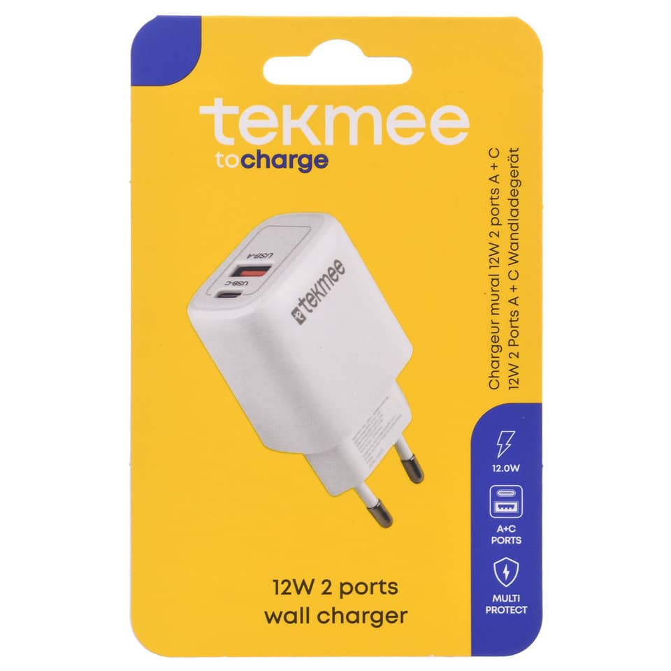 Wandlader, USB-C, 12W, 2 Ports, Wandnetzadapter