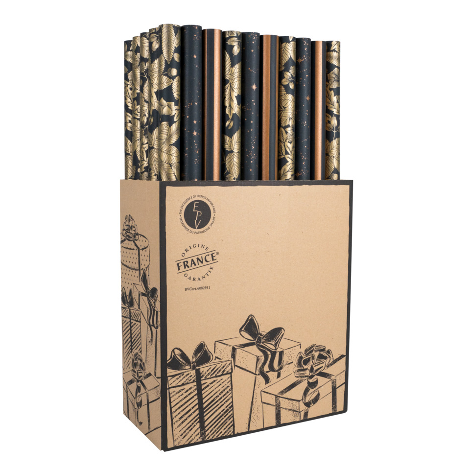 Geschenkverpackung, Wachstuchrollen, Decko-Alkali?, Late-Gold-Leaf?, Blumenmuster