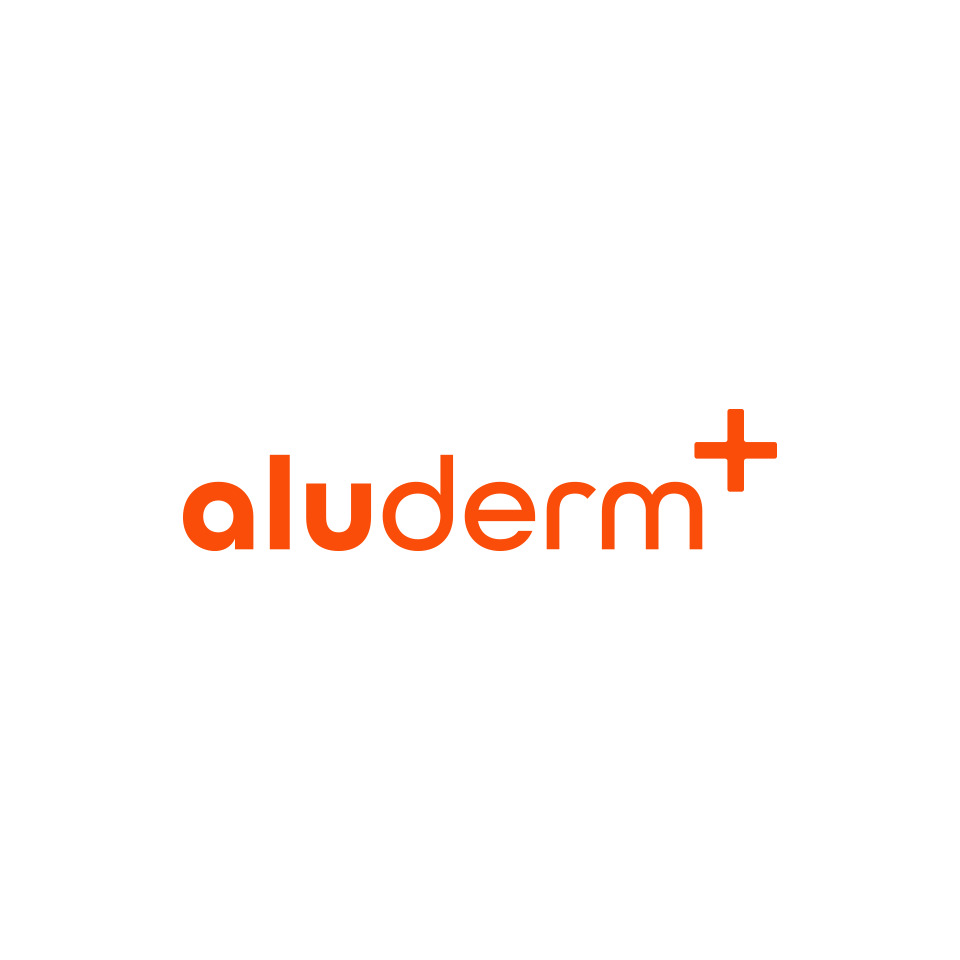 logo, aluderm, orange, Brandzeichen, Wortmarke