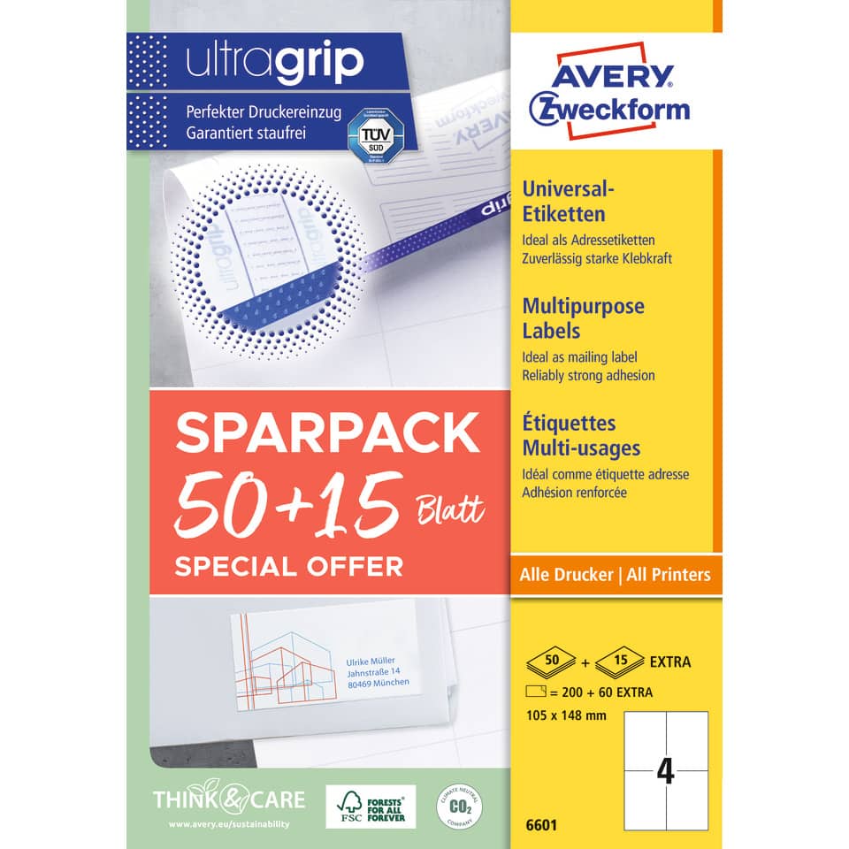 Sparpaket, Etiketten, Druckerei, MULTI-USE, 100 x 148 mm