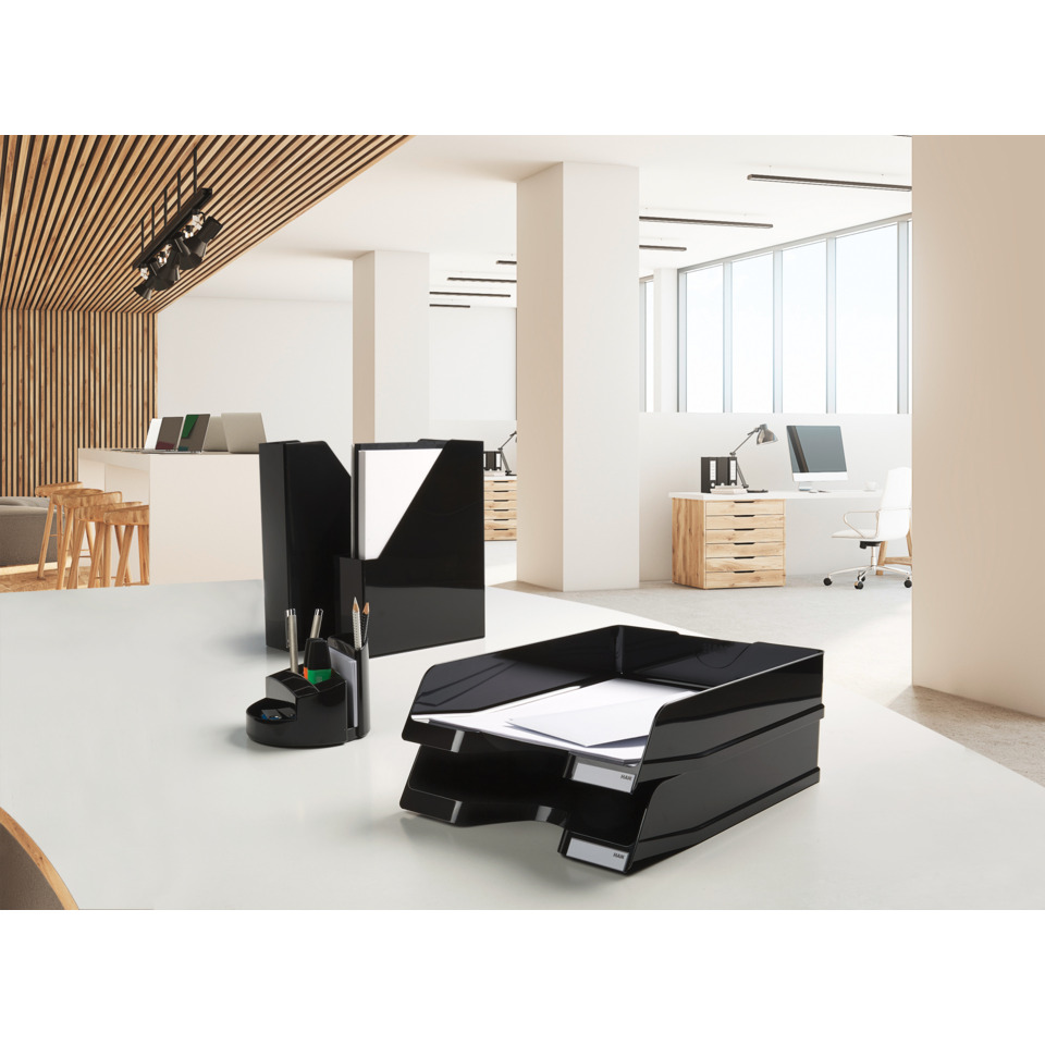 Schreibtisch-Organizer, Dokumentenstapel, Ablagehefter, Schwarz, Büro-Setup