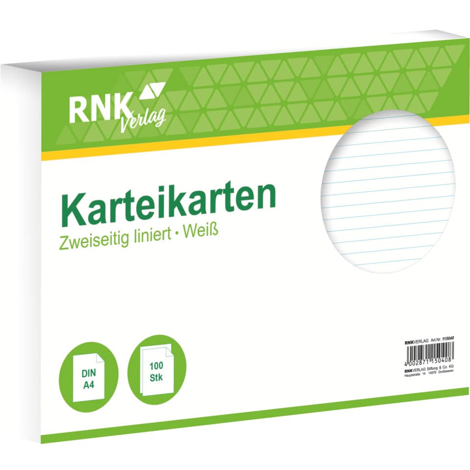 Karteikarten, DIN A4, Weiß, Zweiseitig, Linierte Karten