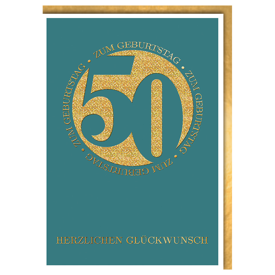 50, Grußkarte, Jahrestag, Glitzer, Goldtext