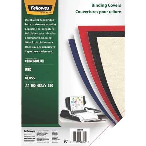 Einbanddeckel Chromolux, Karton, A4, 250g/m², 100 Stück, rot FELLOWES 5378303