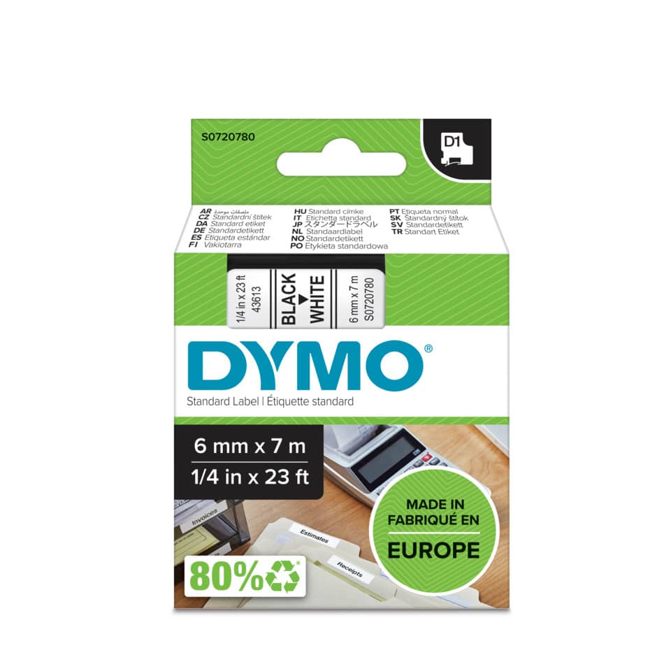 DYMO Etiketten, Standardetikett, Schwarz-Weiß, Europa hergestellt, 80% recycelt