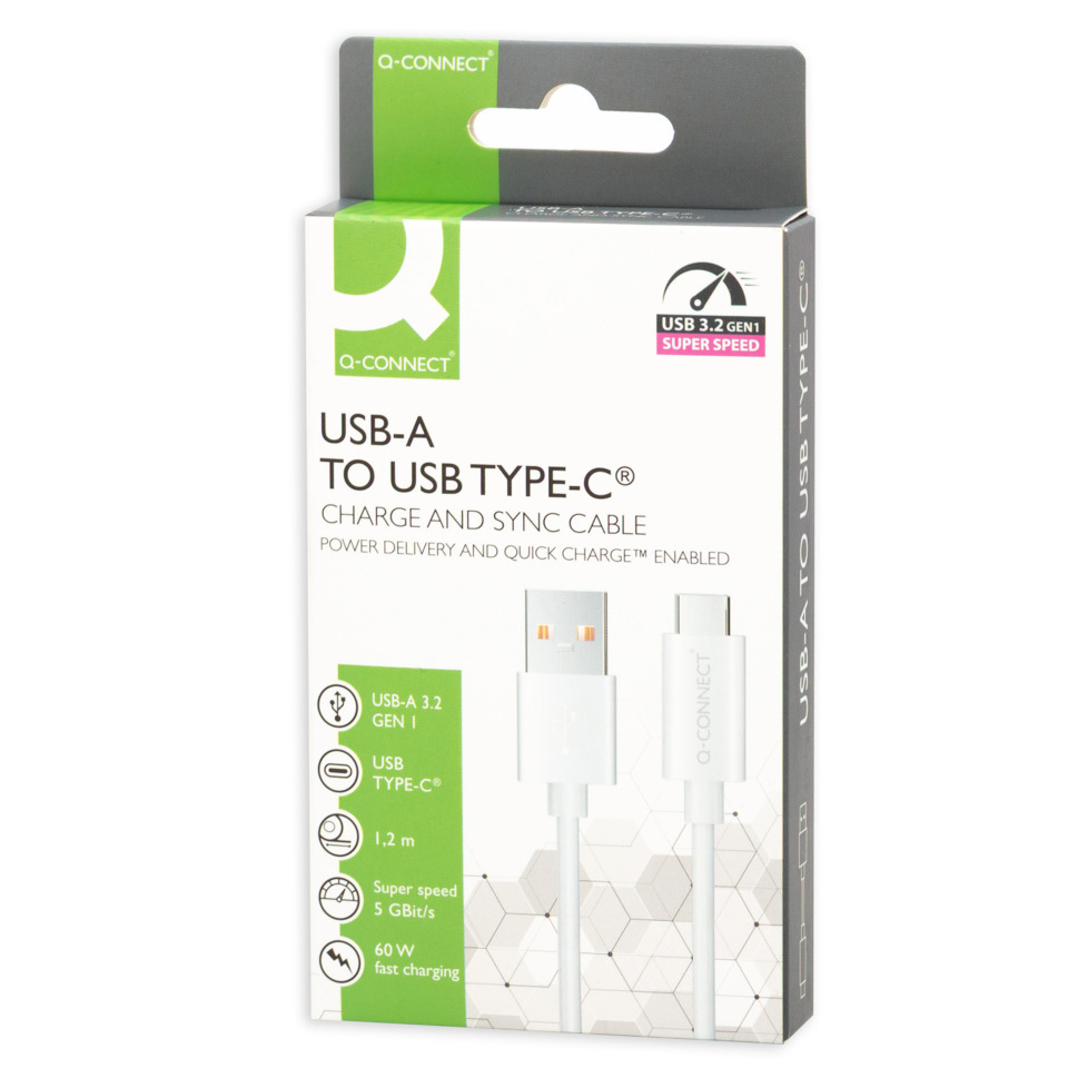 USB-C Kabel, USB-A zu USB-C, Ladekabel, Weißes Kabel, Schnellladung