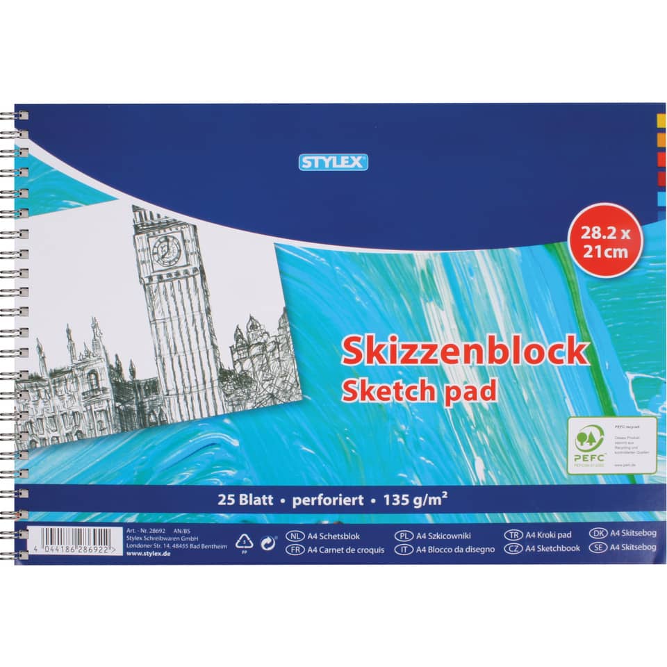Skizzenbuch, Skizzenblock, A4, 25 Blatt, Perforiert