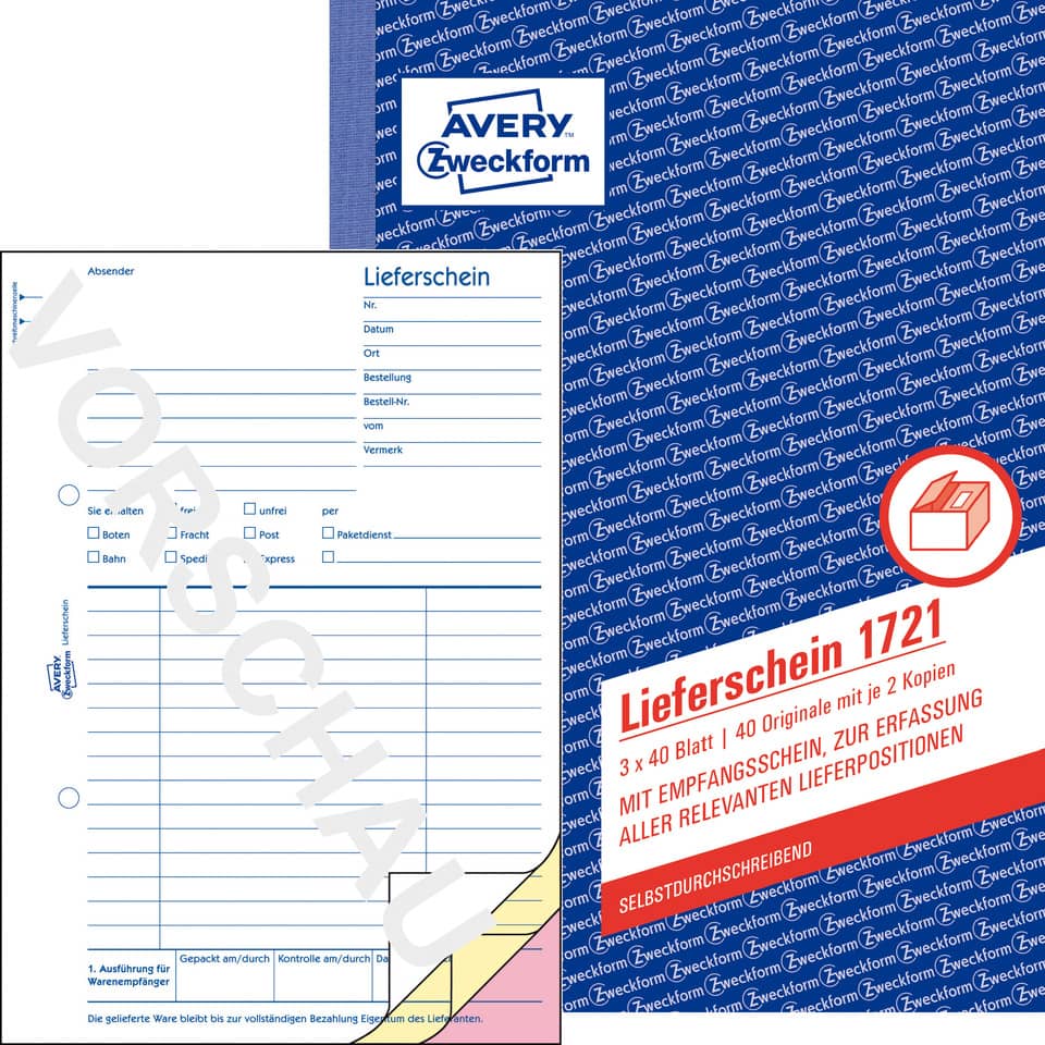 Lieferschein, Lieferschein-Formular, Avery, Belegformular, Kopierpapier