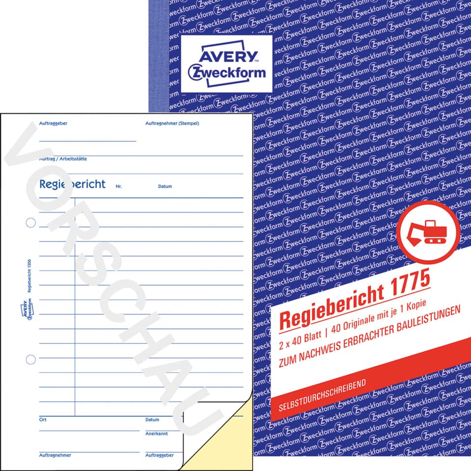 Avery Zweckform, Regiebericht, Formular, Kopie, Unterlagen