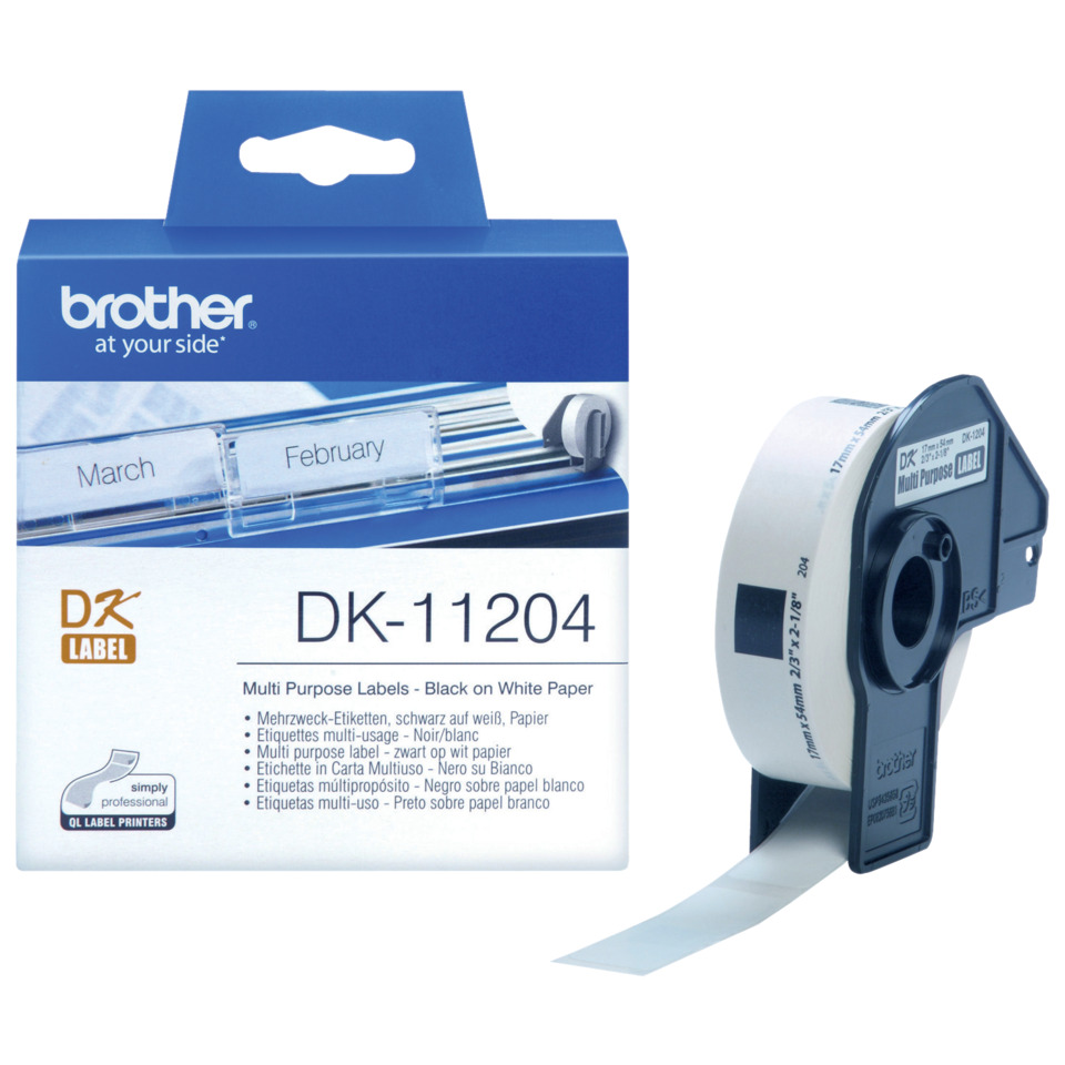 Etiketten, Drucker-Kassette, DK-1204, Schwarz-auf-Weiß, Klebeband