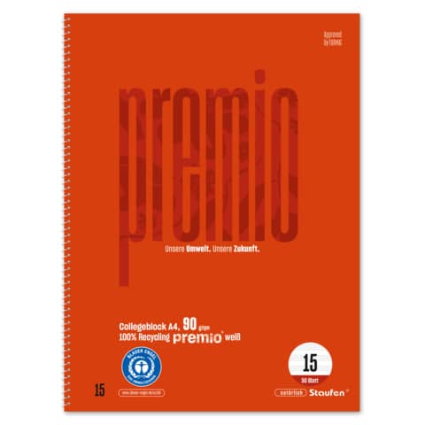 Collegeblock Premio, A4, 90g/m², 50 Blatt, Lin.15 Notenlineatur, rot STAUFEN PREMIO 040837015