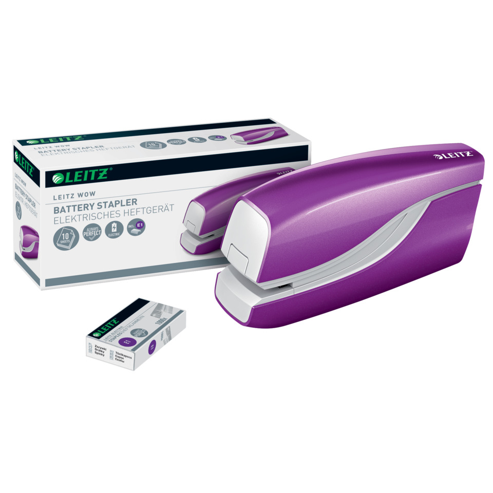 Klammerstapler, Batterie-stapler, Elektrischer Heftgerät, Purple/Stahl-Lila, Leitz