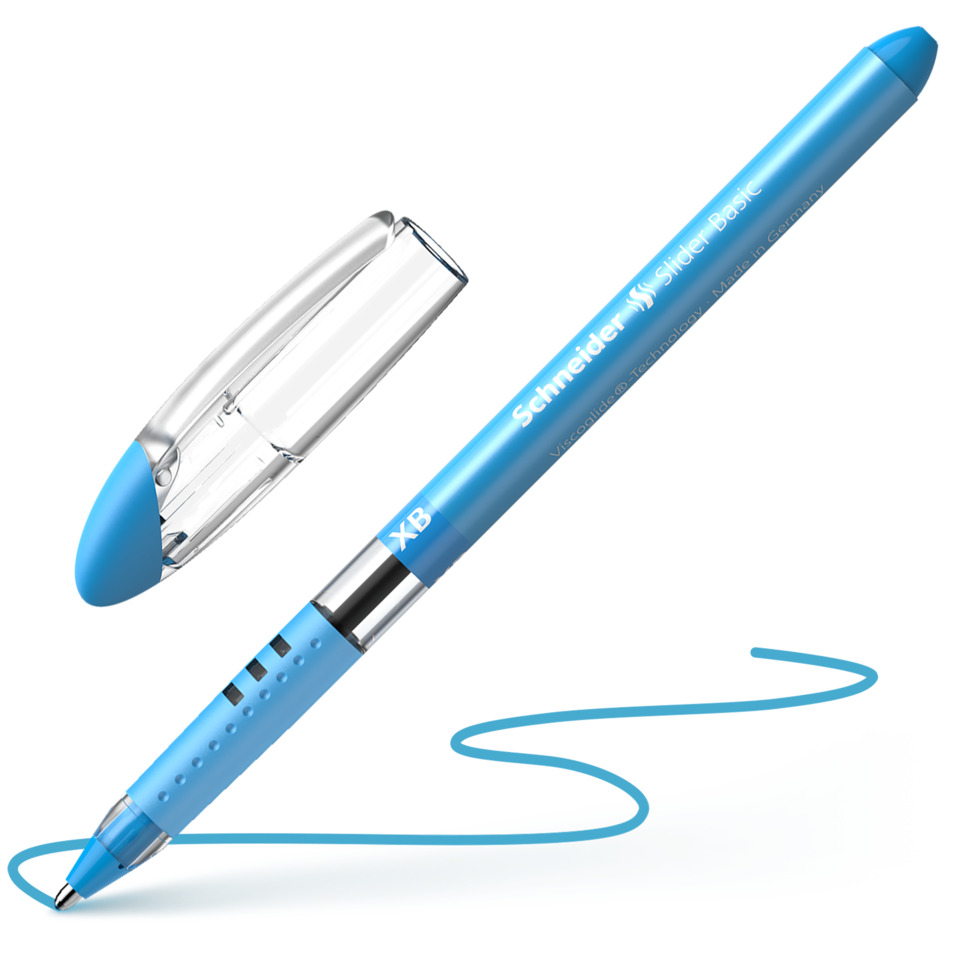 Blauer Stift, Kugelschreiber,  retractable Spitze, Gelschreiber, Schneider Slider Basic