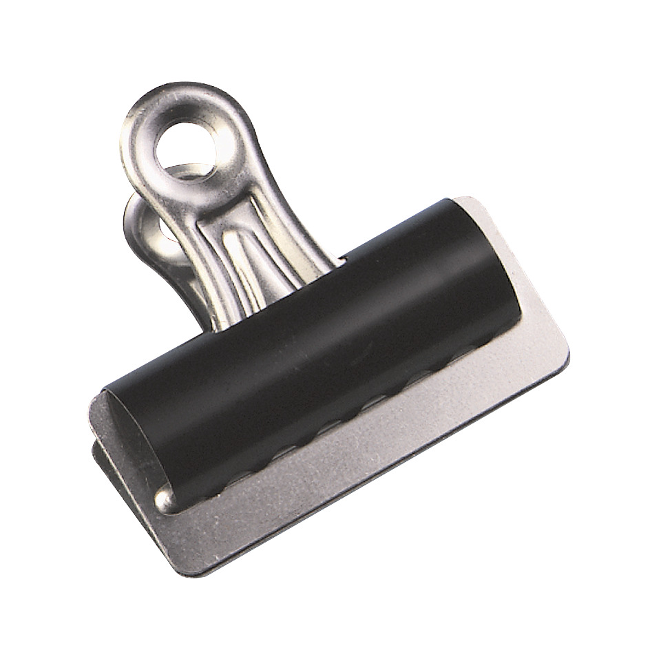 Clipboard clip, Binder clip, Metal clip, Black handle, Office accessory