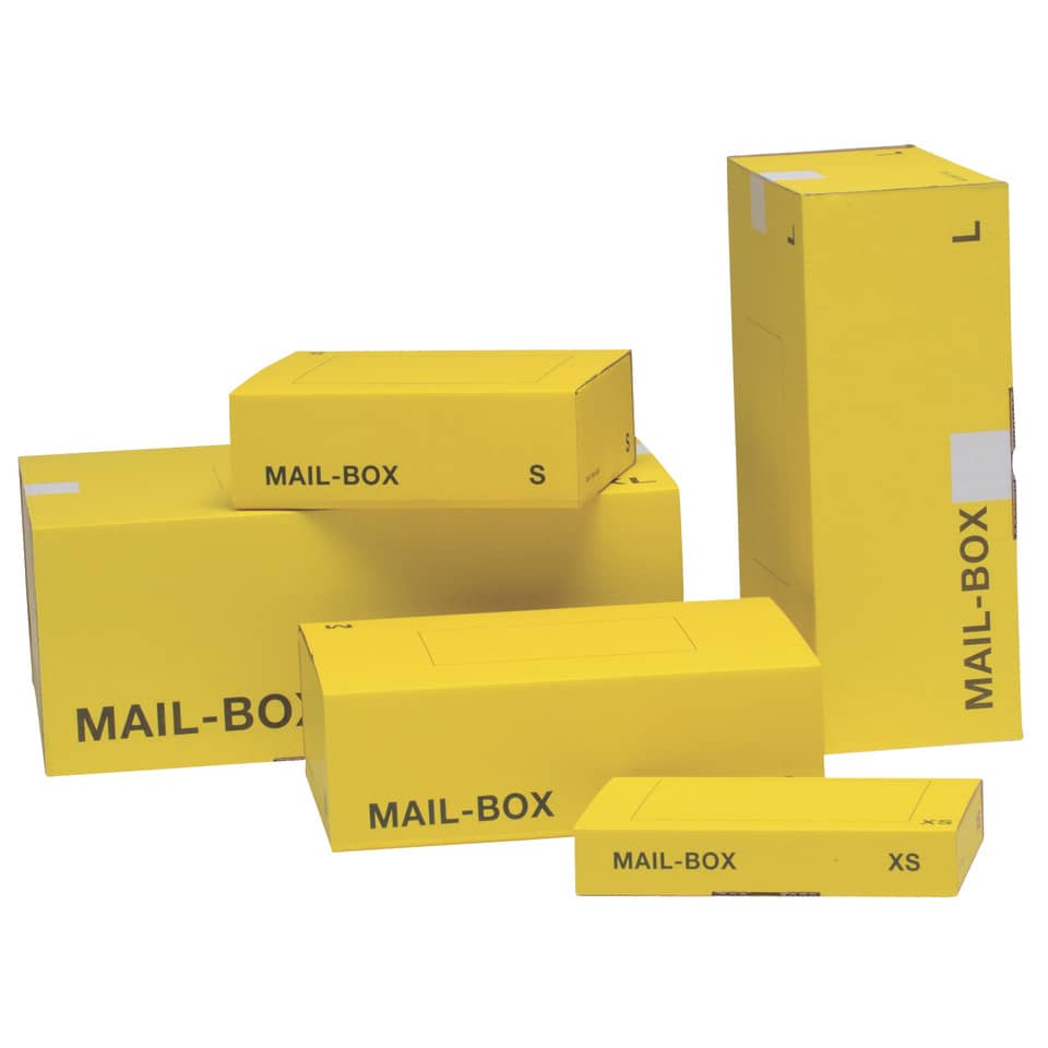 Postfächer, Briefkasten, gelbe Box, Pappkarton, Versandbox