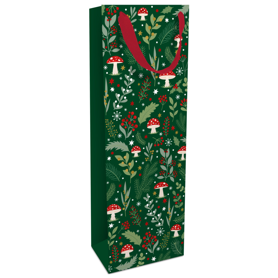 Geschenkverpackung, Schlanke Geschenktüte, Motive: Pilze, Weihnachtsdesign, Grün