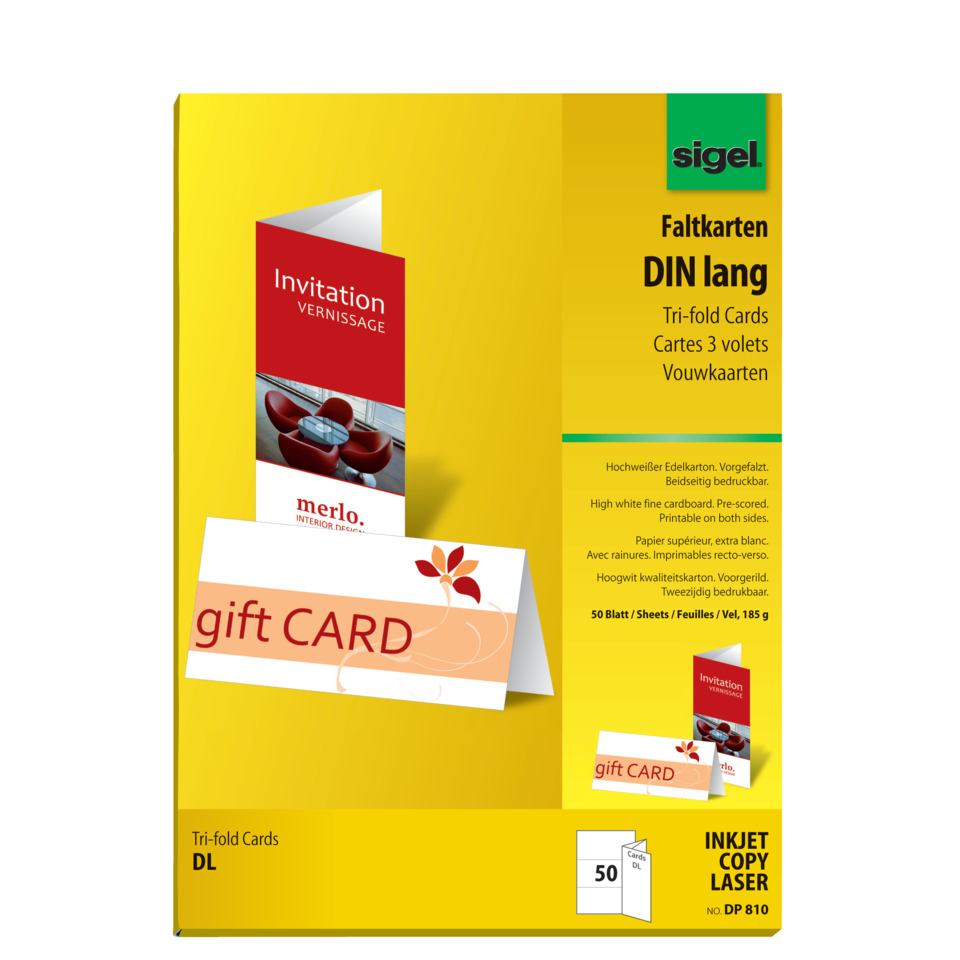 Geschenkkarte, DIN-lang, Faltkarten, Karte, Gelb, Kartenvorlage, Faltkarten, DIN lang, Tri-fold, Kartenpackung
