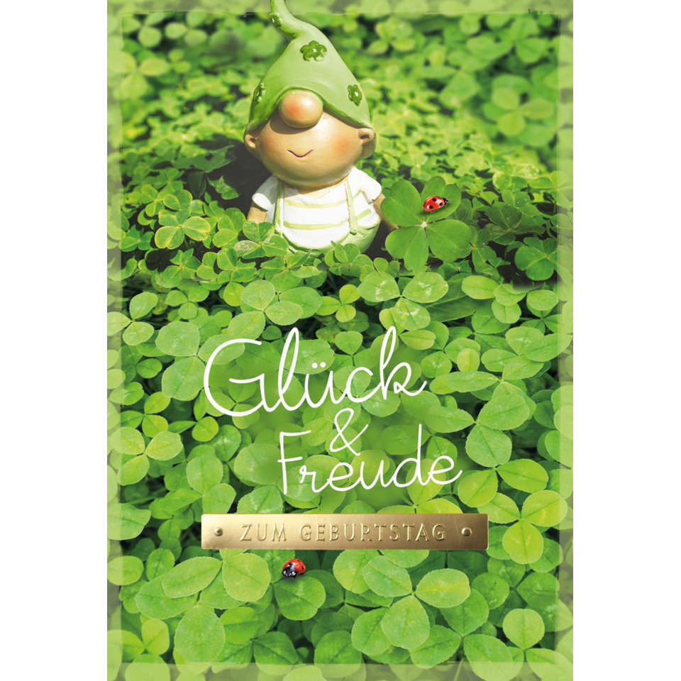 glück, freude, klee, figürchen, geburtstagskarte