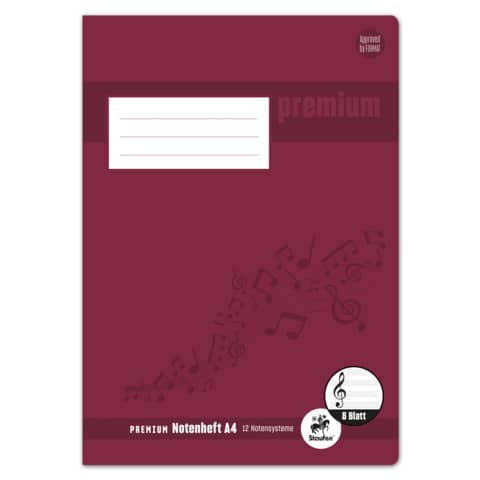 Notenheft Academy, A4 hoch, 8 Blatt, 12 Noten STAUFEN PREMIUM 734010115