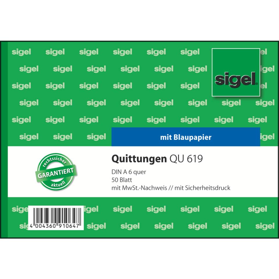 Quittungen, DIN A6, 80 Blatt, mit MwSt, Sicherheitsdruck