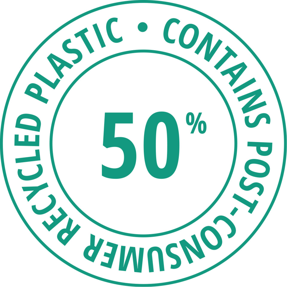 Kreislauf-Siegel, Kunststoff, 50% recycelt, enthält 50%, grünes Siegel