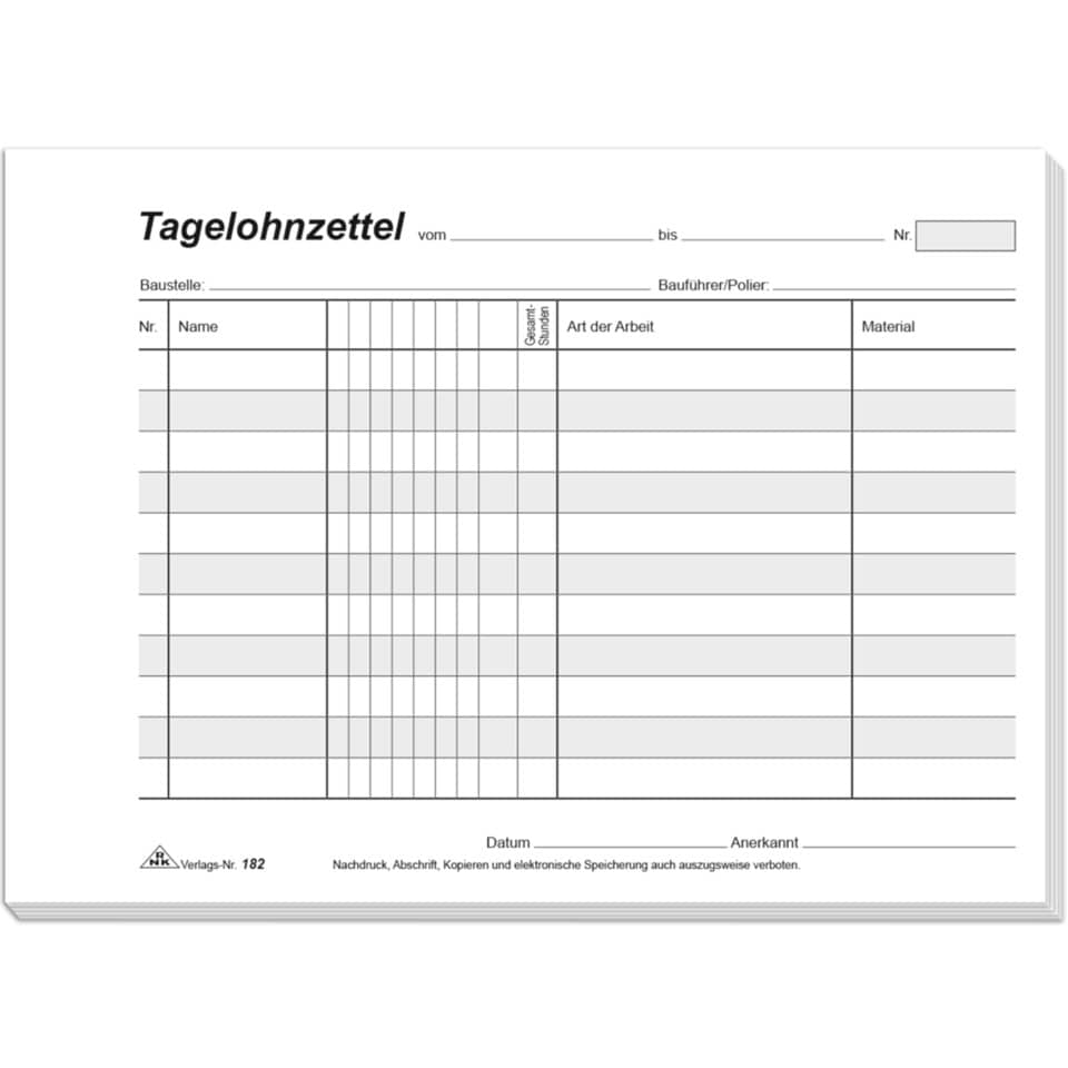 Tagelohnzettel, Arbeitsblatt, Formular, Kundenschnittstelle, Baustellenkauf