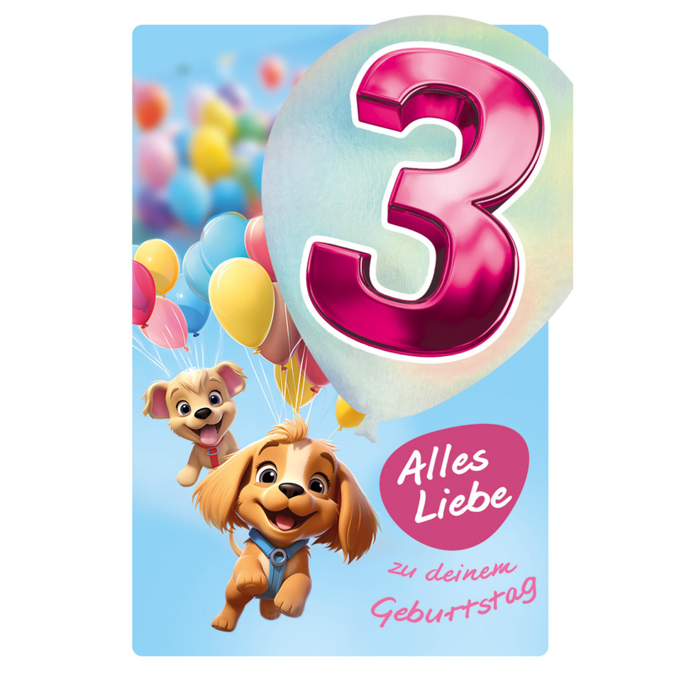 3, balloons, dogs, birthday card, Alles Liebe