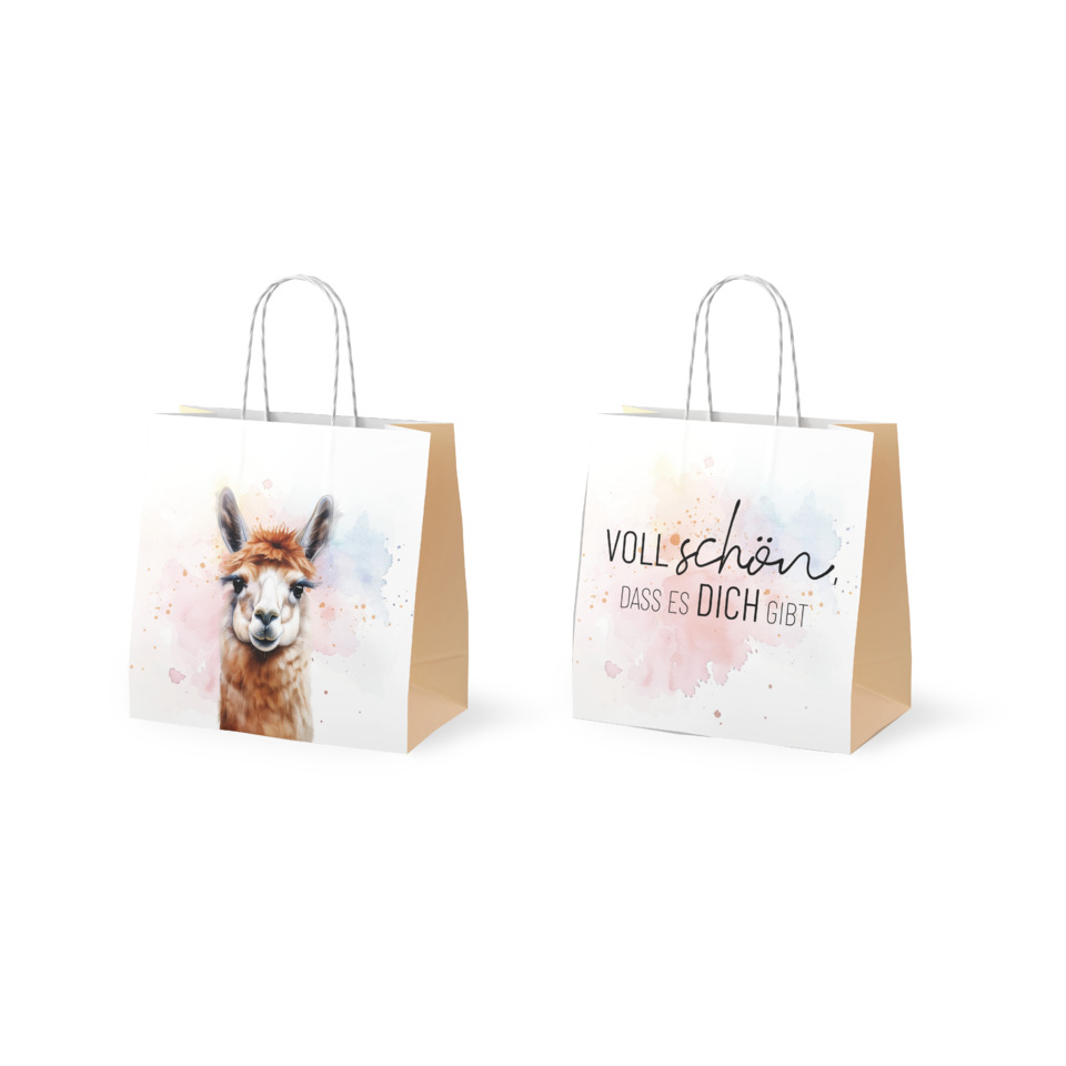 Pappbeutel, Lama, Lama-Motiv, Geschenktasche, Pastellfarben