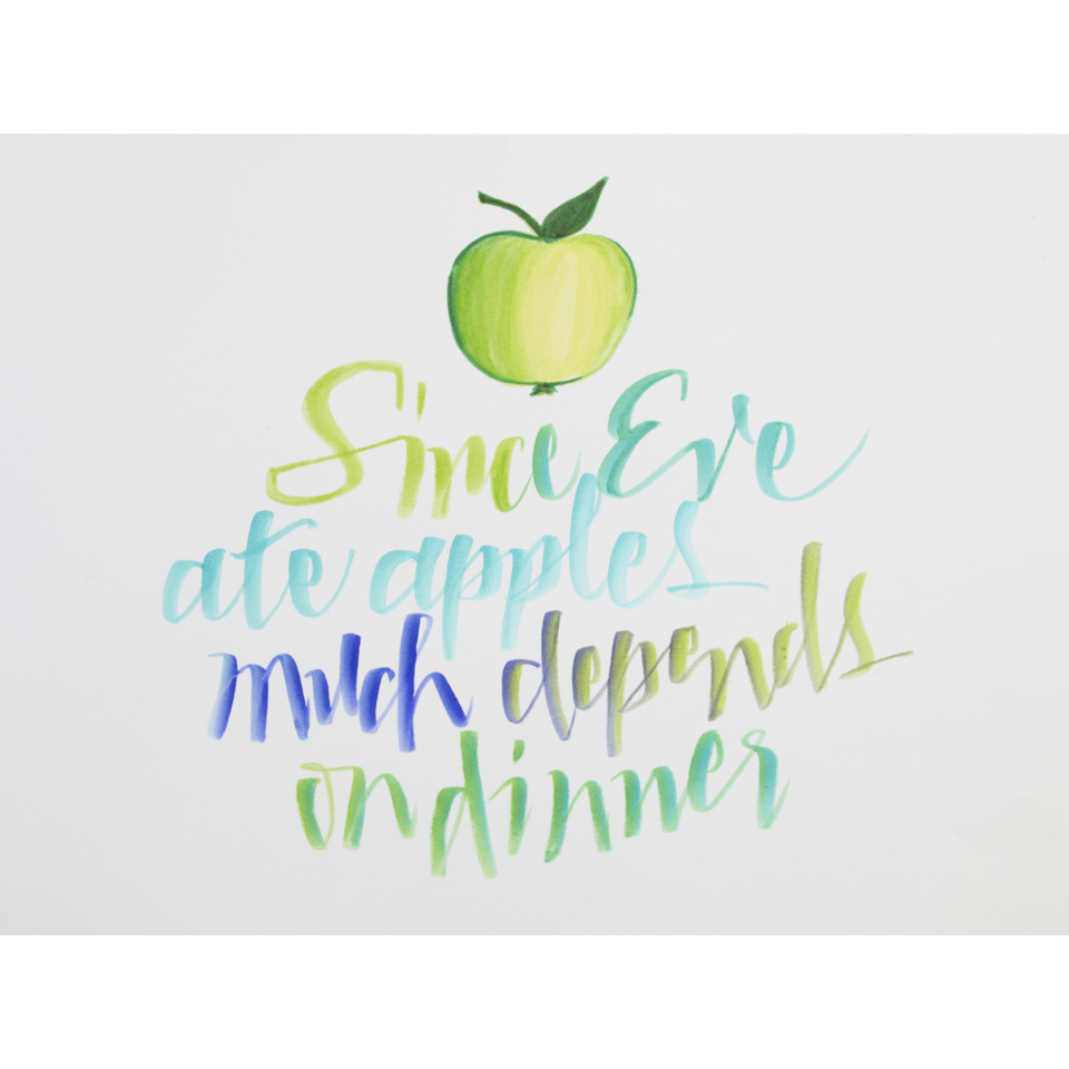 Apfel, grünes Apfelbild, Handschrift, Kalligrafie, Design-Illustration